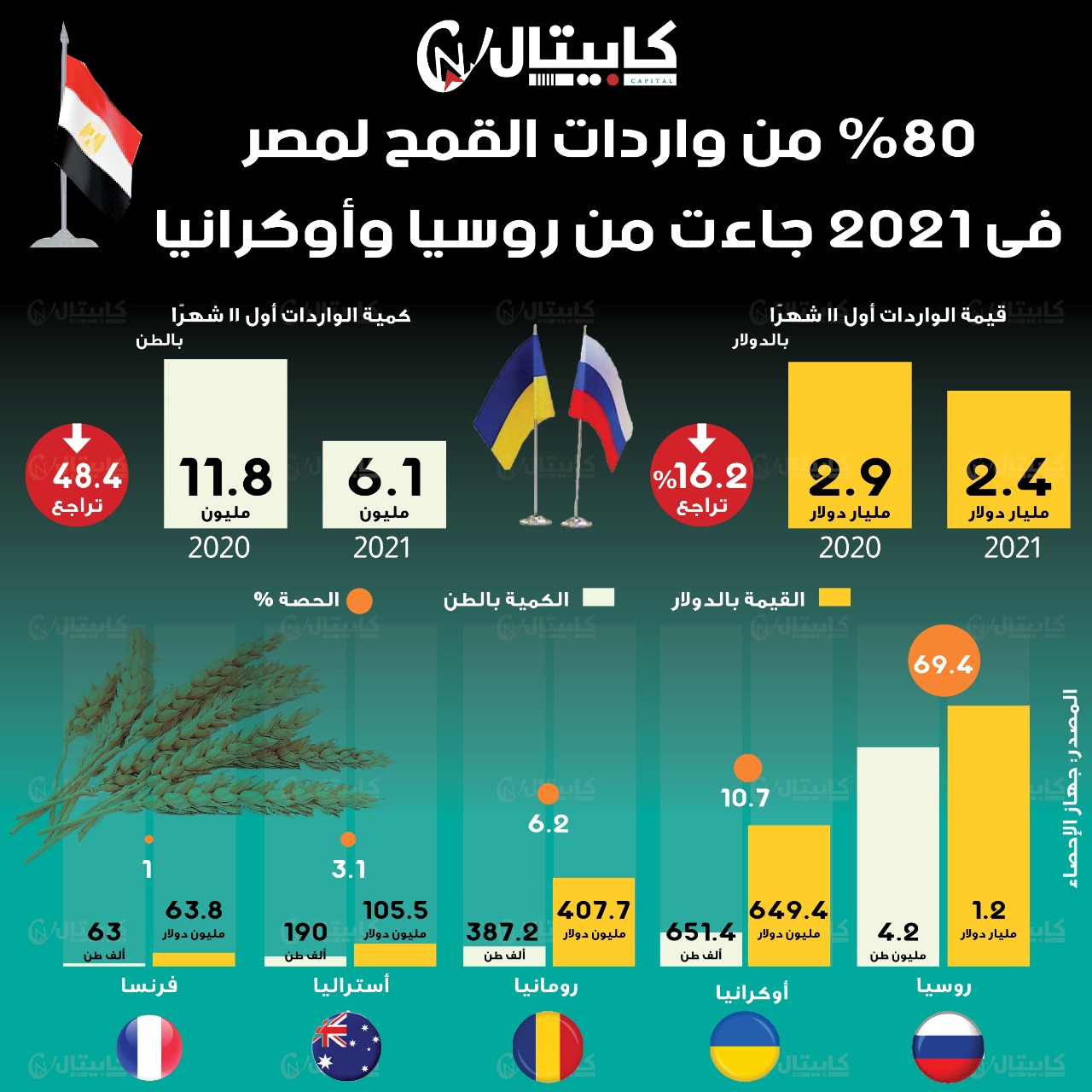 %80 من واردات القمح لمصر تأتي من روسيا وأوكرانيا 