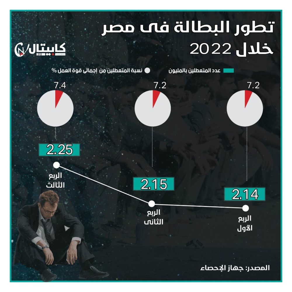 تطور البطالة في مصر خلال 2022